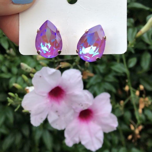 Violet Pear Crystal Statement Earrings - Picture 10 of 13
